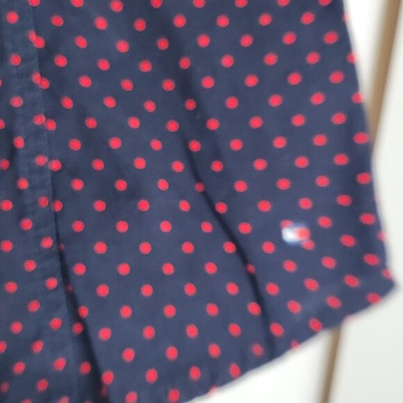 Tommy Hilfiger Navy Blue Red Polka Dots 100% Cotton Button-Up Shirt Preppy Sz M - Picture 4 of 10